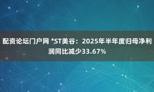 配资论坛门户网 *ST美谷：2025年半年度归母净利润同比减少33.67%